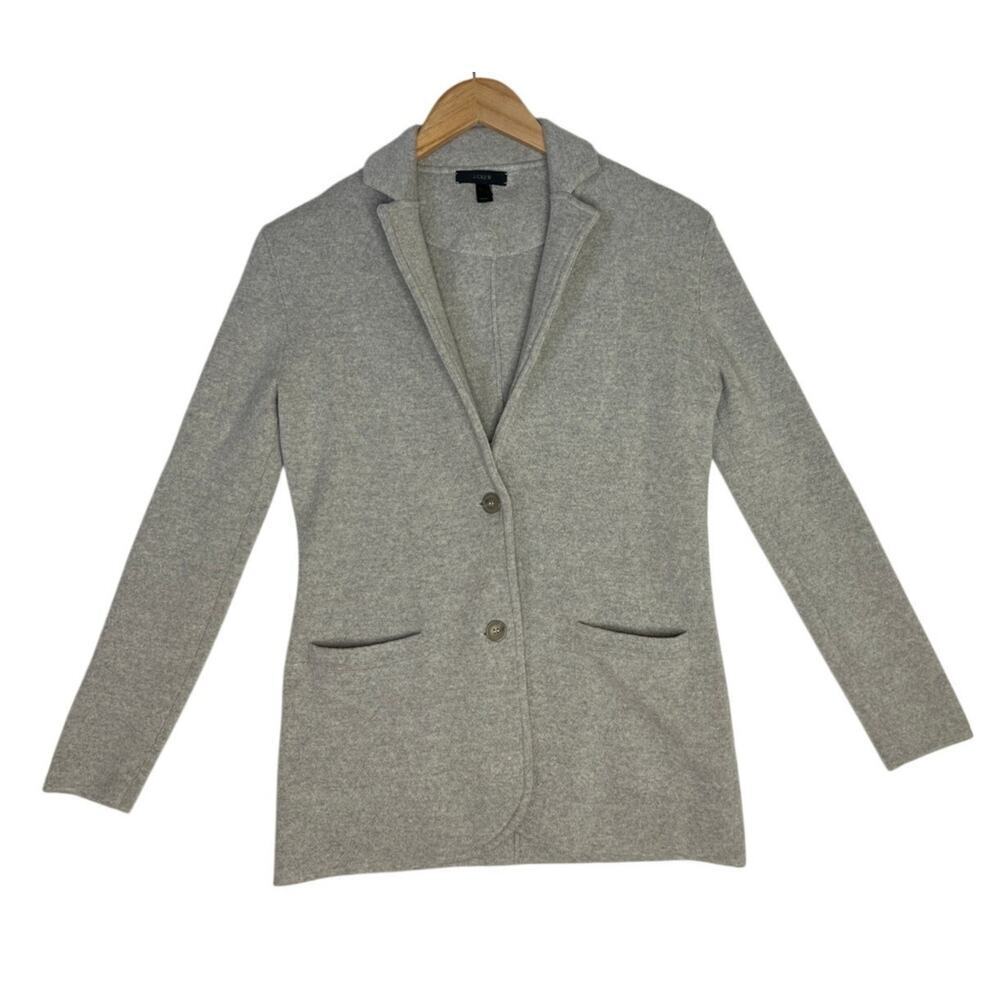 J. Crew Black Label 100% Merino Wool Gray Sweater Blazer Career Preppy sz XXS